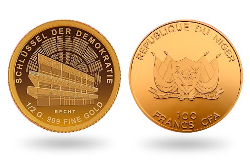 золотые монеты Республики Нигер посвящены Праву